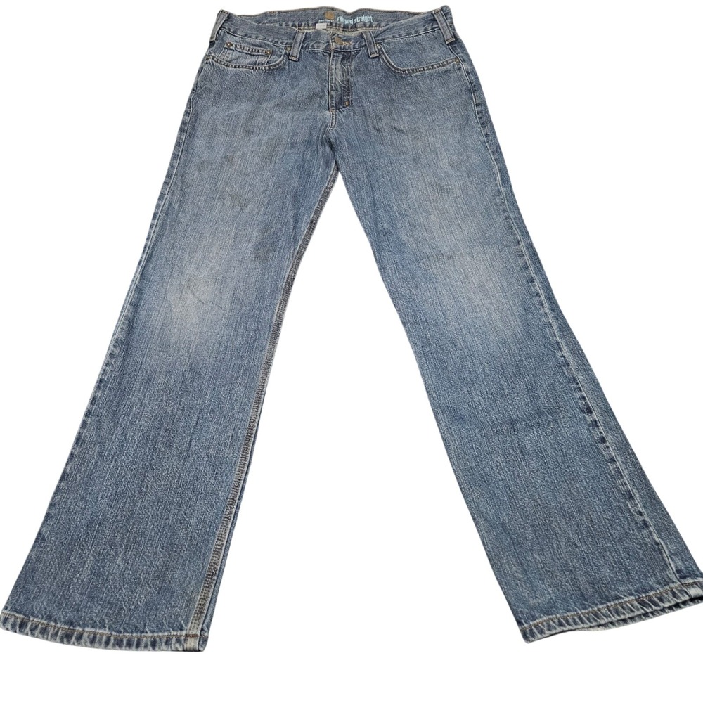 Carhartt Relaxed Straight Jeans Mens 34x32 Blue Denim B320-WTB Workwear Casual